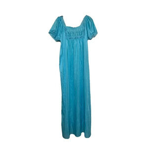 Vintage Lace Trim Blue Nylon Nightgown By Rikki New York Negligee Size M (Y24)